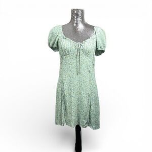 Cottagecore Milkmaid Puff Sleeve Mini Dress Ditzy Floral Large Party Summer